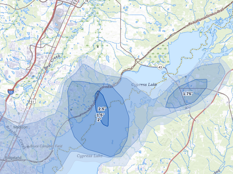 NEXRAD radar-signature map of the hail storm over Canton, MS on Jun 1, 2026