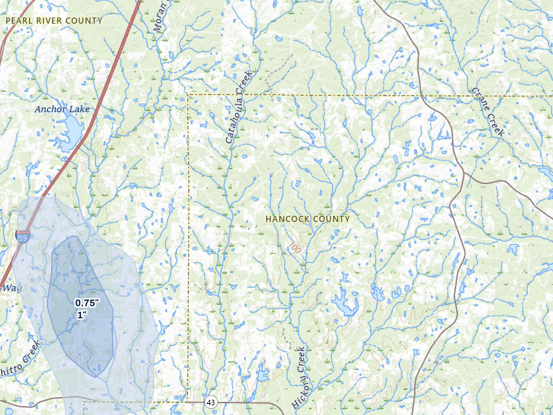 NEXRAD radar-signature map of the hail storm over Carriere, MS on Jun 1, 2026