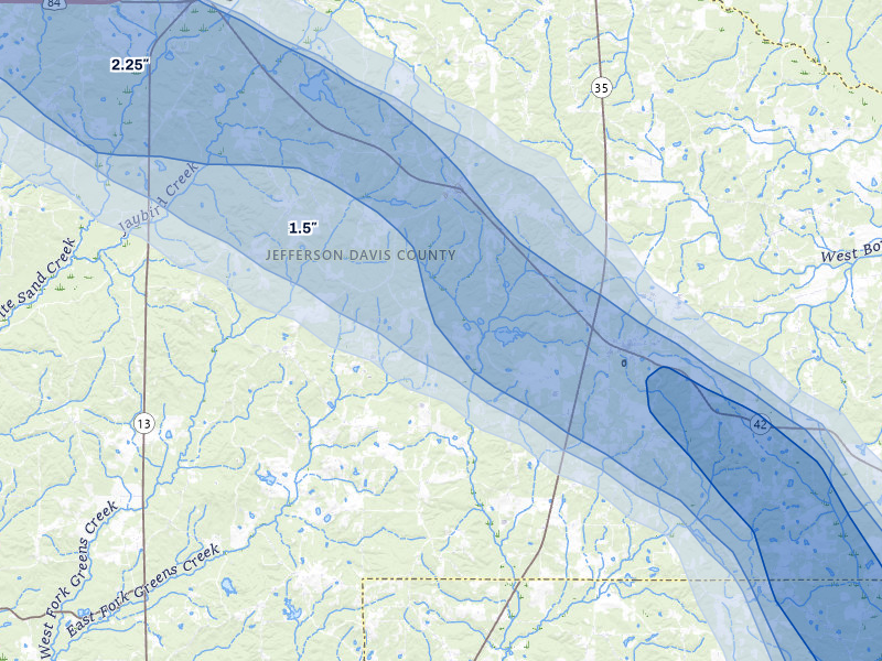 NEXRAD radar-signature map of the hail over Carson, MS