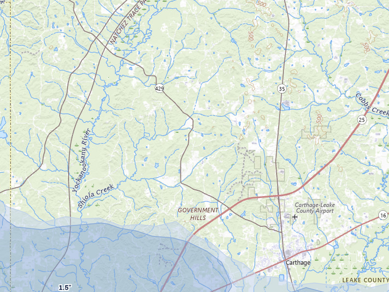 NEXRAD radar-signature map of the hail storm over Carthage, MS on May 6, 2026
