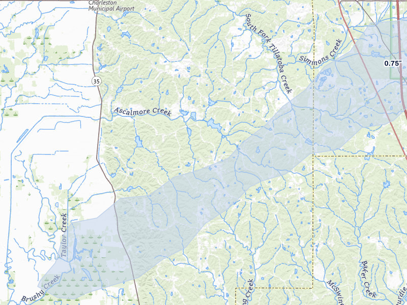 NEXRAD radar-signature map of the hail over Cascilla, MS