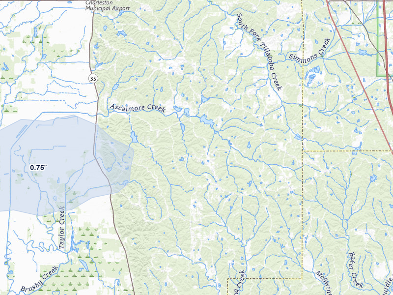 NEXRAD radar-signature map of the hail over Cascilla, MS