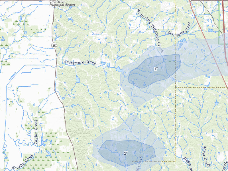 NEXRAD radar-signature map of the hail storm over Cascilla, MS on Apr 28, 2026