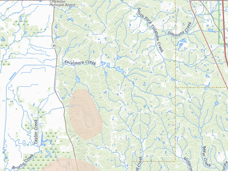Radar-estimated hail-size map of the storm over Cascilla, MS on Jun 19, 2026