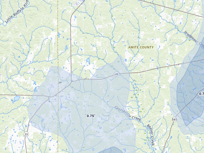 NEXRAD radar-signature map of the hail storm over Centreville, MS on Mar 7, 2026