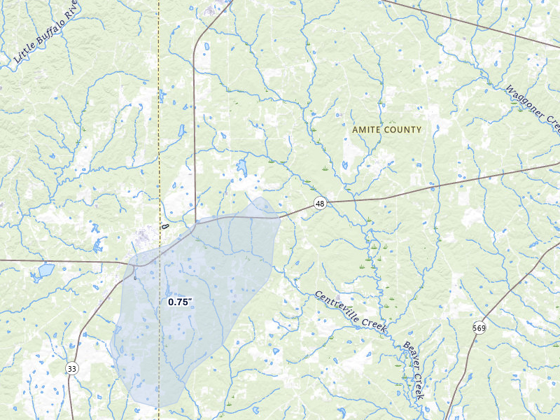 NEXRAD radar-signature map of the hail over Centreville, MS