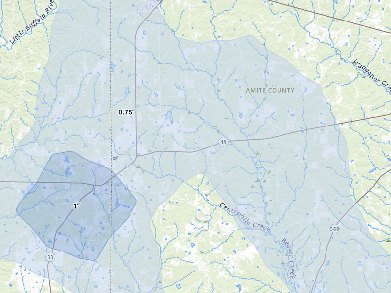 NEXRAD radar-signature map of the hail storm over Centreville, MS on Jul 5, 2026