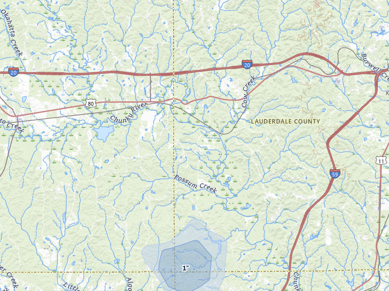 NEXRAD radar-signature map of the hail storm over Chunky, MS on Jul 6, 2026
