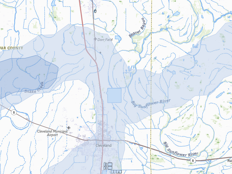 NEXRAD radar-signature map of the hail over Cleveland, MS