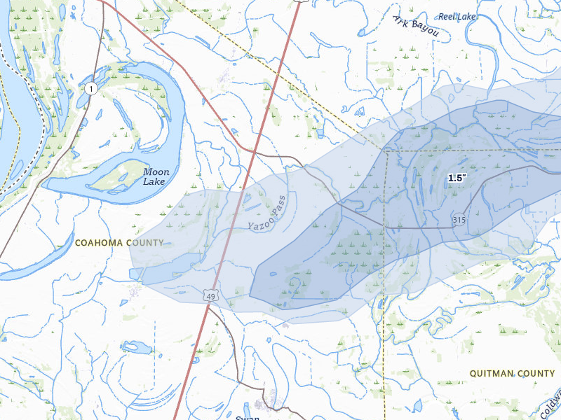 NEXRAD radar-signature map of the hail over Coahoma, MS