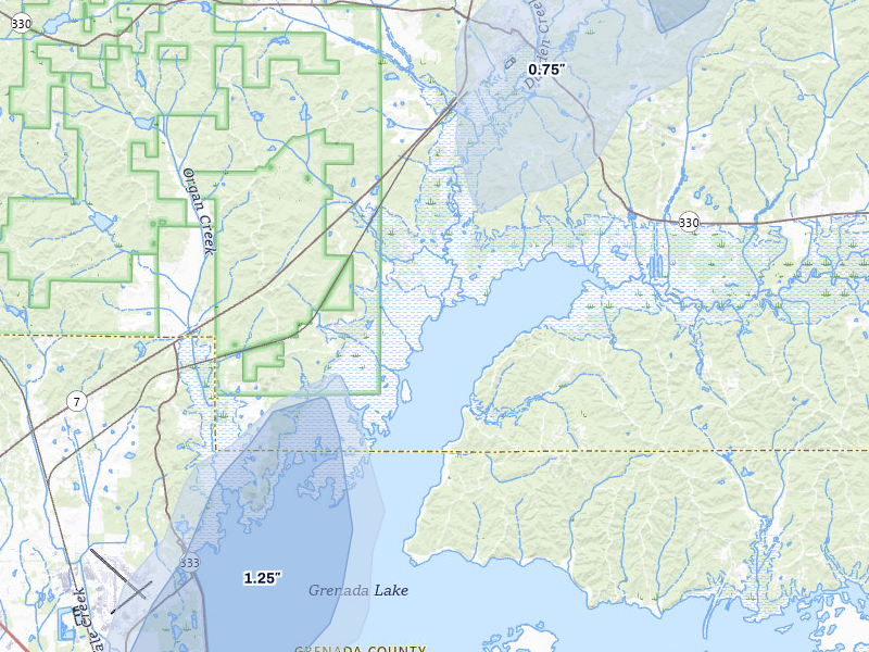 NEXRAD radar-signature map of the hail over Coffeeville, MS