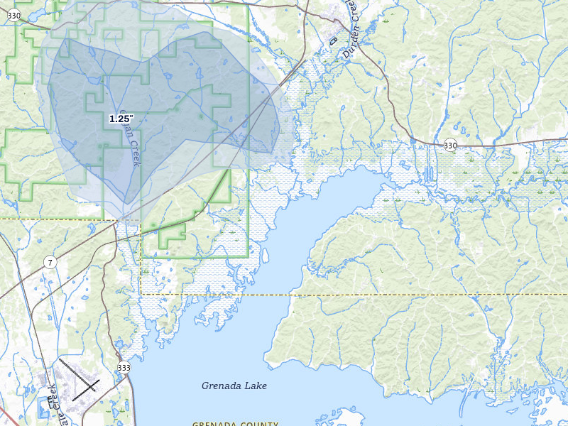 NEXRAD radar-signature map of the hail over Coffeeville, MS