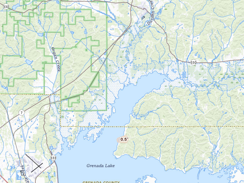 Radar-estimated hail-size map of the storm over Coffeeville, MS on Jun 2, 2026