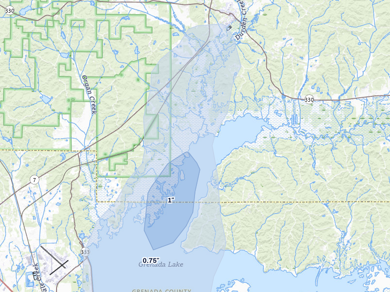 NEXRAD radar-signature map of the hail over Coffeeville, MS