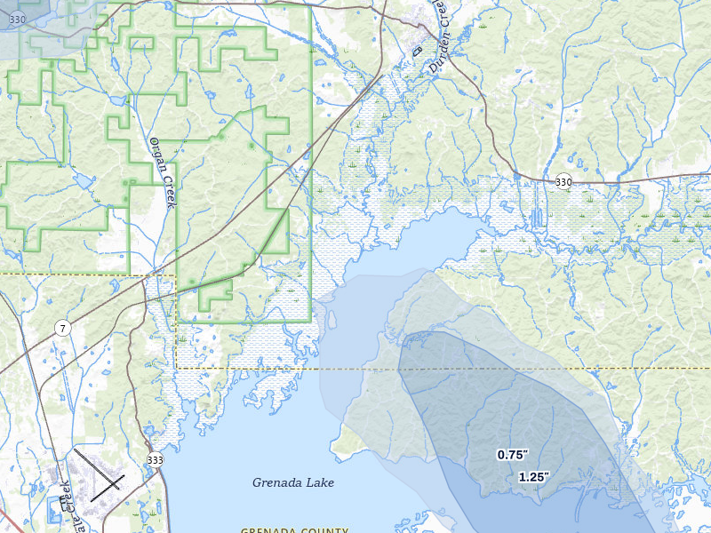 NEXRAD radar-signature map of the hail over Coffeeville, MS