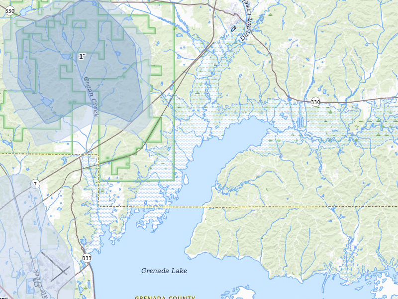 NEXRAD radar-signature map of the hail over Coffeeville, MS