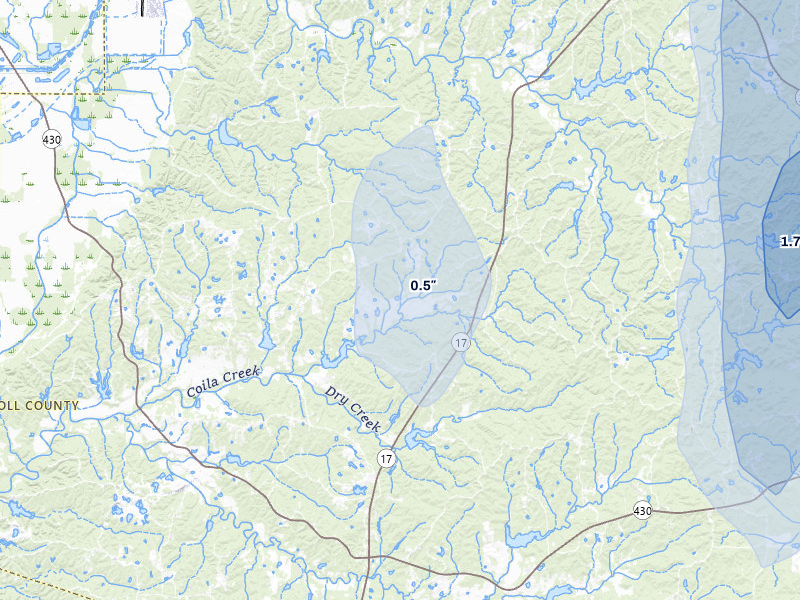 NEXRAD radar-signature map of the hail storm over Coila, MS on Jun 1, 2026