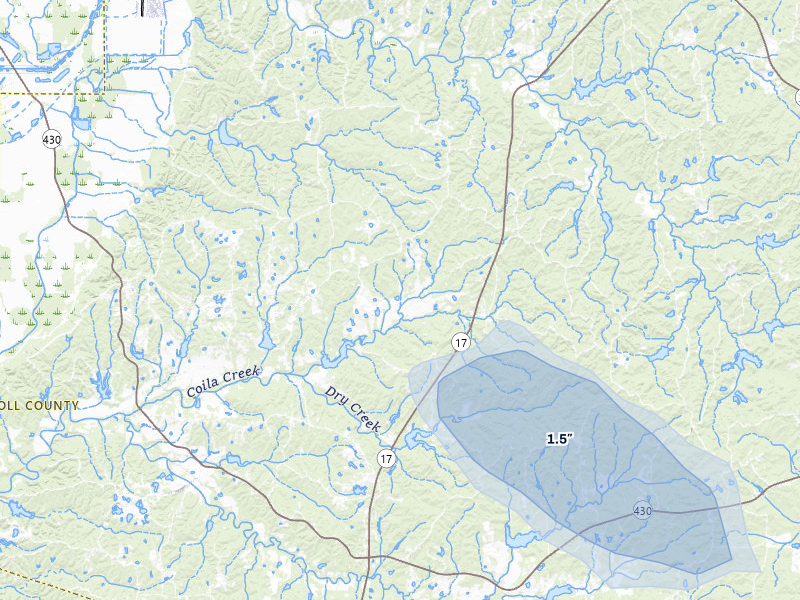 NEXRAD radar-signature map of the hail storm over Coila, MS on Jul 29, 2026