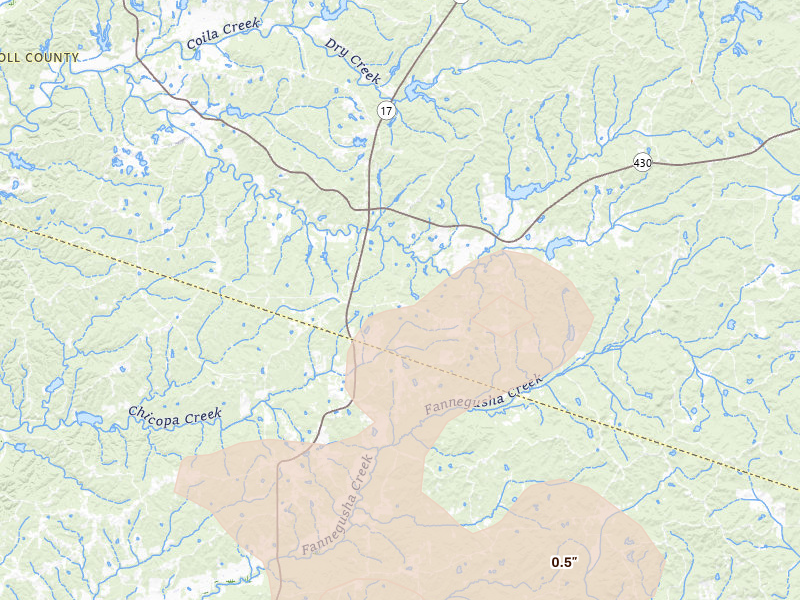 Radar-estimated hail-size map of the storm over Coila, MS on Aug 26, 2026