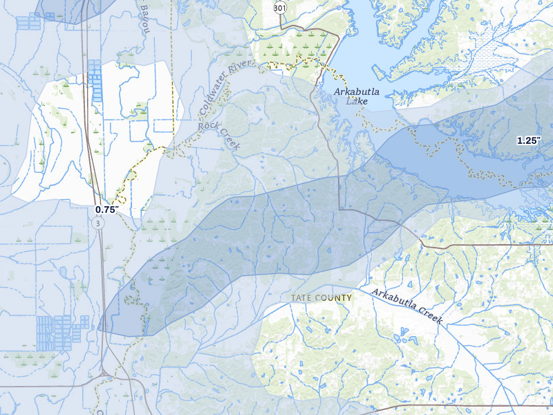 NEXRAD radar-signature map of the hail over Coldwater, MS