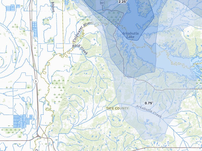 NEXRAD radar-signature map of the hail storm over Coldwater, MS on Jun 1, 2026