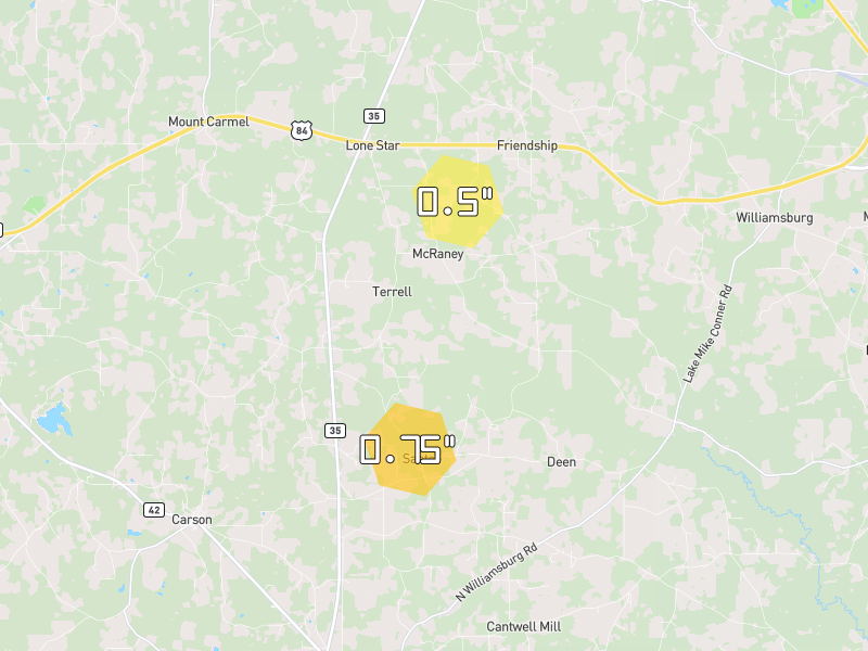 Hail map of Collins, MS on Jun 2, 2026, hail up to 0.75"