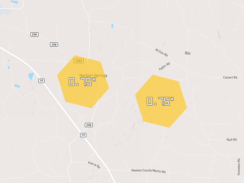 Hail map of Collinsville, MS on Jul 1, 2026, hail up to 0.75"