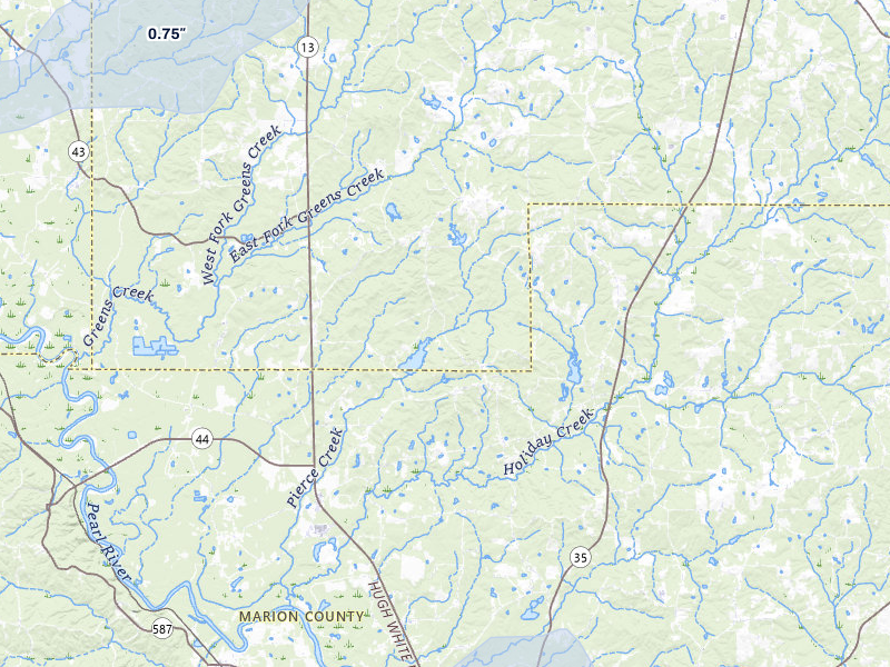 NEXRAD radar-signature map of the hail over Columbia, MS