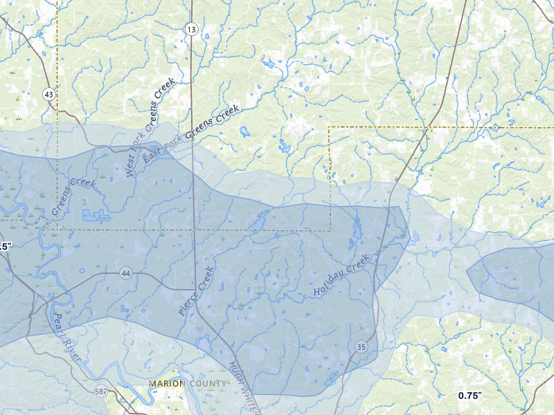 NEXRAD radar-signature map of the hail storm over Columbia, MS on May 6, 2026