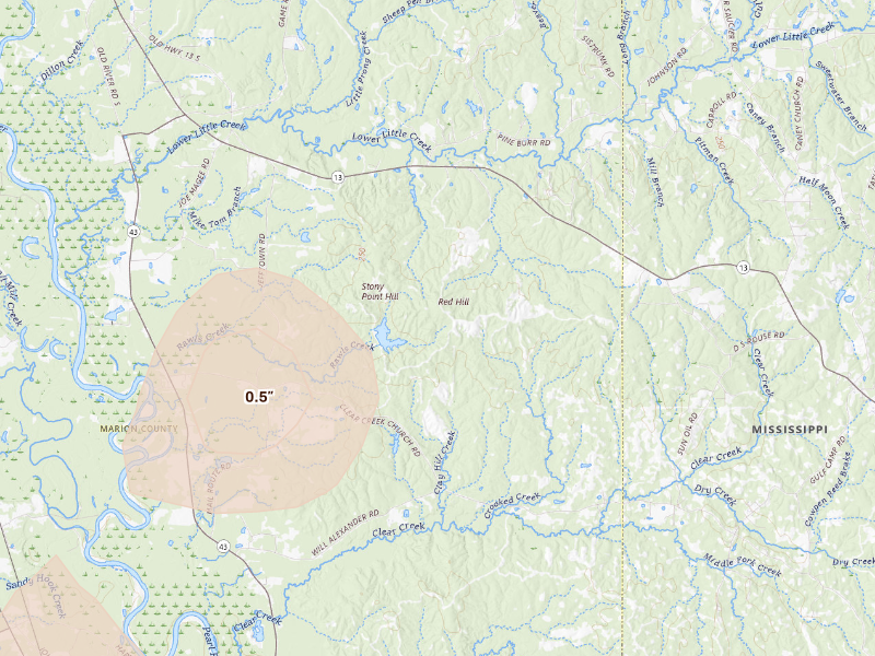 Radar-estimated hail-size map of the storm over Columbia, MS