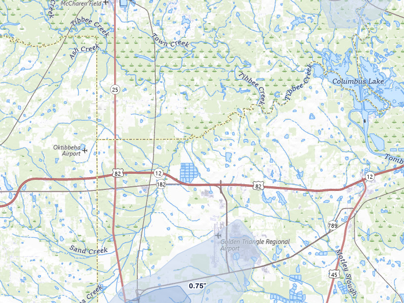 NEXRAD radar-signature map of the hail storm over Columbus, MS on Mar 7, 2026