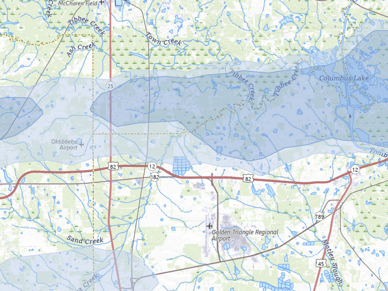NEXRAD radar-signature map of the hail storm over Columbus, MS on Apr 28, 2026