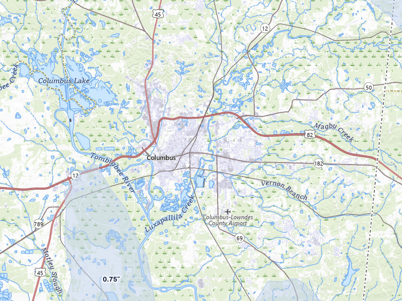 NEXRAD radar-signature map of the hail storm over Columbus, MS on Aug 26, 2026