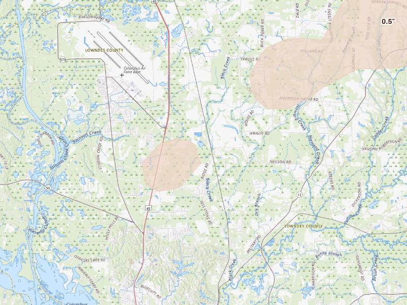 Radar-estimated hail-size map of the storm over Columbus, MS