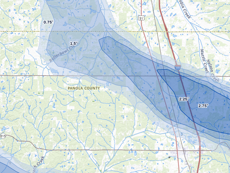 NEXRAD radar-signature map of the hail over Como, MS
