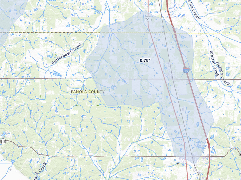 NEXRAD radar-signature map of the hail over Como, MS
