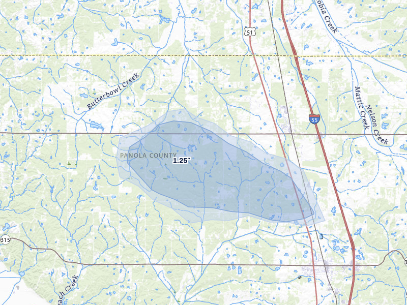 NEXRAD radar-signature map of the hail storm over Como, MS on Jul 31, 2026