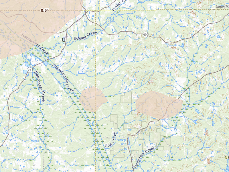 Radar-estimated hail-size map of the storm over Conehatta, MS on Apr 24, 2026