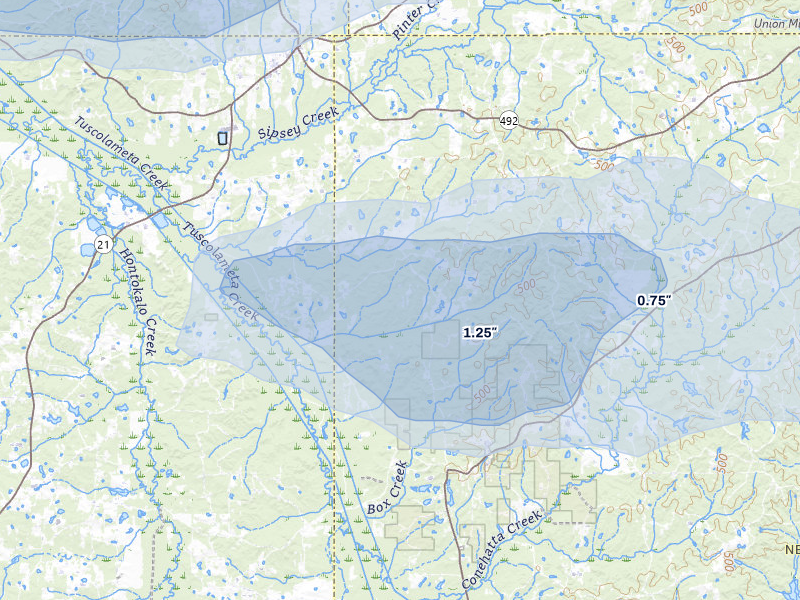 NEXRAD radar-signature map of the hail over Conehatta, MS