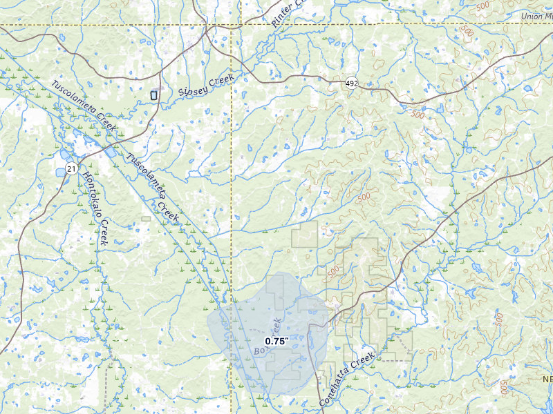 NEXRAD radar-signature map of the hail over Conehatta, MS