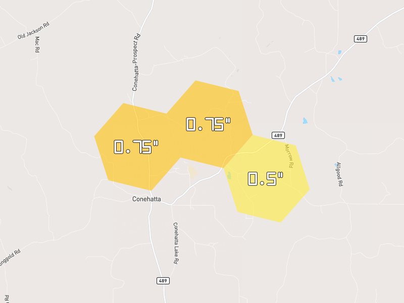 Hail map of Conehatta, MS on Jul 5, 2026, hail up to 0.75"