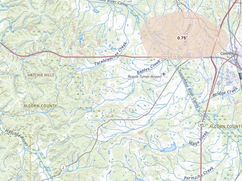Radar-estimated hail-size map of the storm over Corinth, MS
