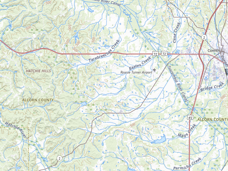 Radar-estimated hail-size map of the storm over Corinth, MS on Jul 1, 2026