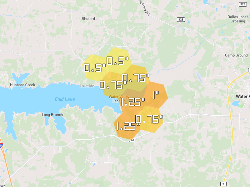 Hail map of Courtland, MS on Jul 1, 2026, hail up to 1.25"