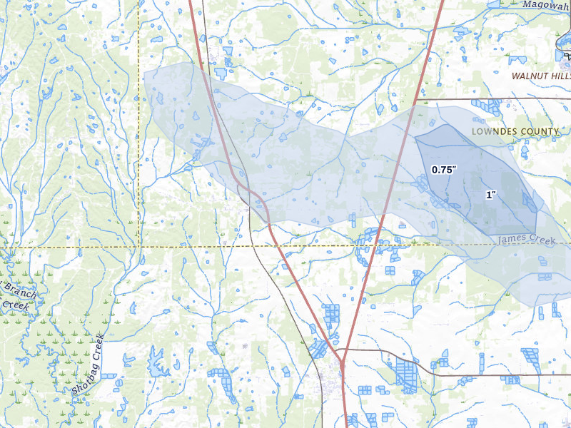 NEXRAD radar-signature map of the hail storm over Crawford, MS on Aug 9, 2026