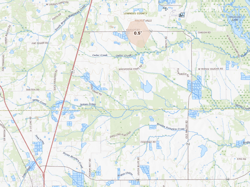 Radar-estimated hail-size map of the storm over Crawford, MS