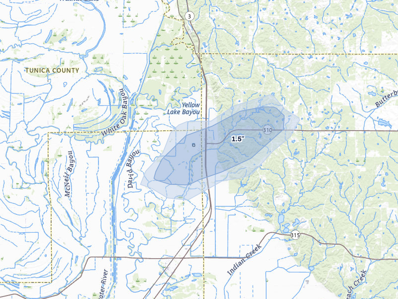 NEXRAD radar-signature map of the hail over Crenshaw, MS
