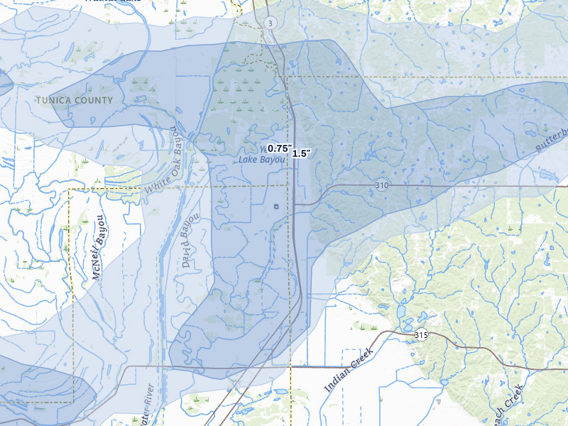 NEXRAD radar-signature map of the hail over Crenshaw, MS
