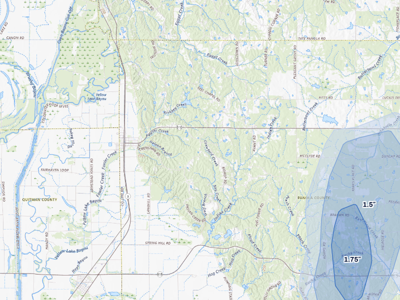 NEXRAD radar-signature map of the hail storm over Crenshaw, MS on Sep 6, 2026