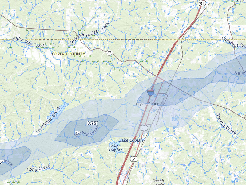 NEXRAD radar-signature map of the hail storm over Crystal Springs, MS on May 6, 2026